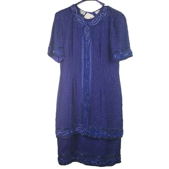 Stenay Dresses | Vintage 1990's Stenay 100% Silk Fully Beaded Dress Sz 6 | Color: Blue | Size: 6 | 2ndhandsisters_'s Closet